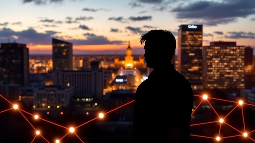 Ottawa skyline with people connected digitally for influencer marketing.