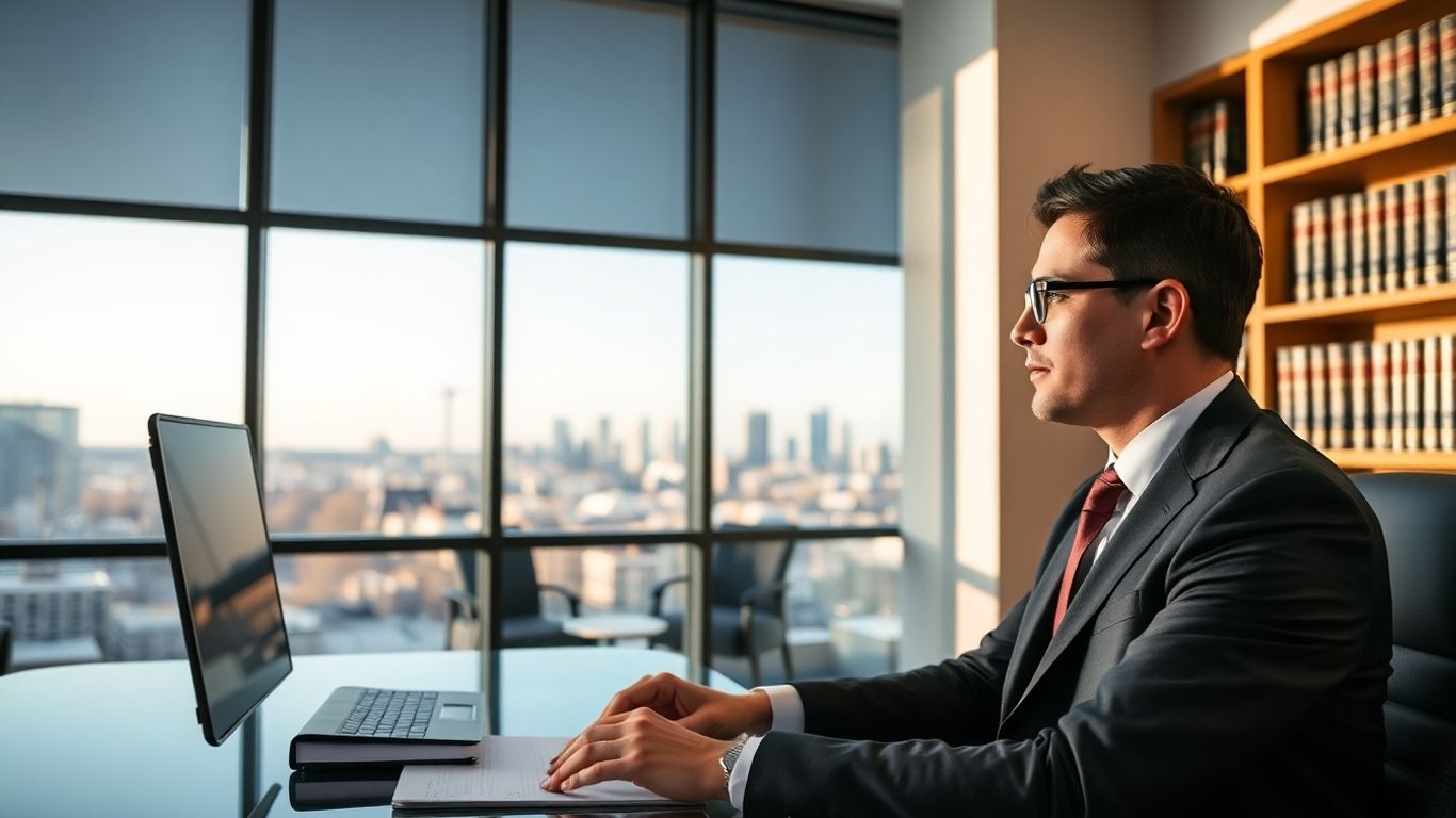 Law Firm SEO Ottawa – lawyer at desk in modern office.